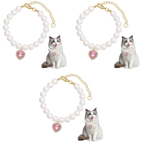 Qpets® Jewelry Cat Collar Pet Necklace with Pink Rhinestone Heart Charm Pearl Adjustable Valentine's Day Gift Puppy Photography Prop M 30-35CM 3PCS Qpets® Jewelry Cat Collar Pet Necklace with Pink Rhinestone Heart Charm Pearl Adjustable Valentine's Day Gift Puppy Photography Prop M 30-35CM 3PCS